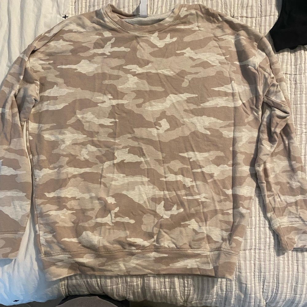 Athleta Womens Beige and Cream Camo Crewneck Sweater